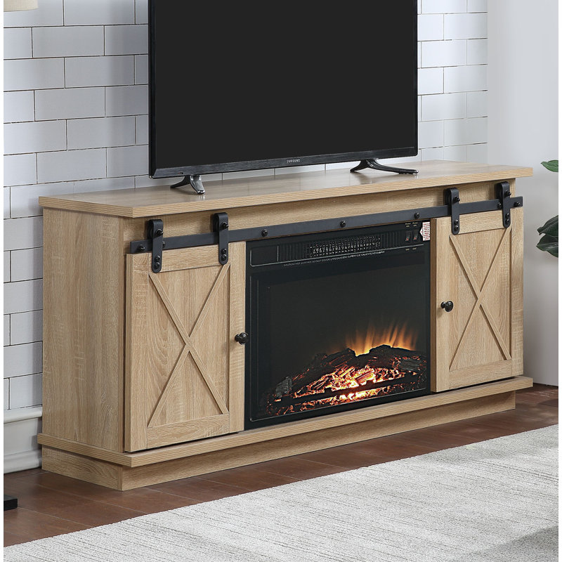 Gracie Oaks Barn Door Tv Stand With Led Electric Fireplace For Tv Up To